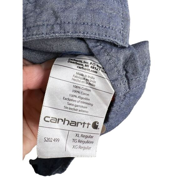 Carhartt Mens Soft Denim Long Sleeve Shirt Relaxed Fit Chest Pocket Blue XL - Picture 5 of 7